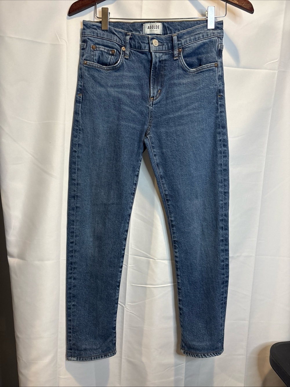 Agolde Ankle mid rise straight Jeans in Medium Blue Denim